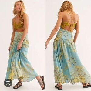 Anthropologie Blue and Yellow Maxi Skirt